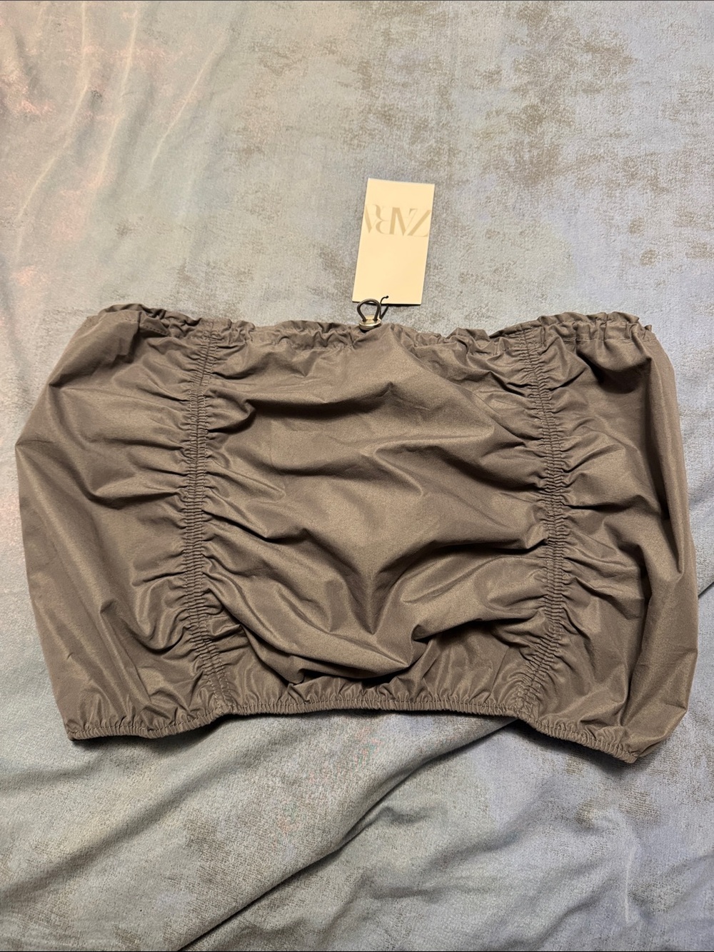 Zara Dark Gray Ruched Strapless Crop Top